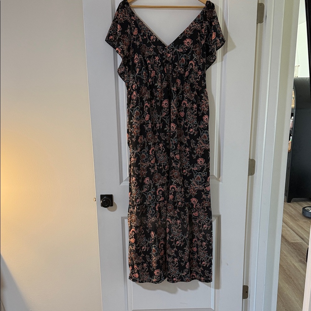 Universal Thread Black Maxi Dress with Pink Floral Print